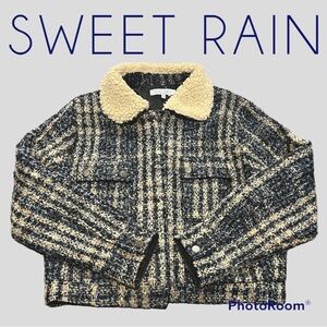 SWEET RAIN tweed jacket Shearling interior